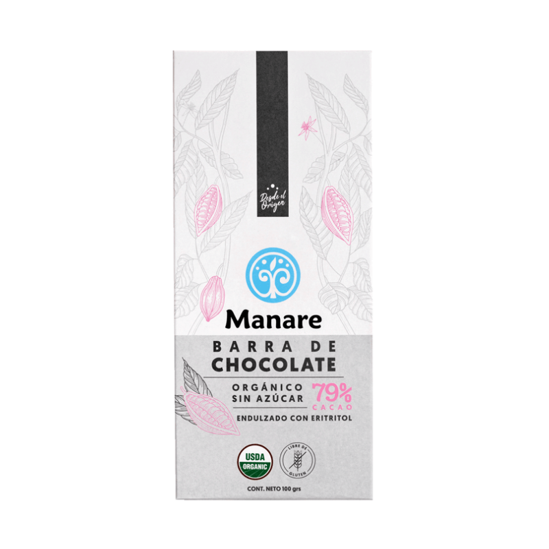 Barra de chocolate 79% cacao orgánico sin azúcar 100 g