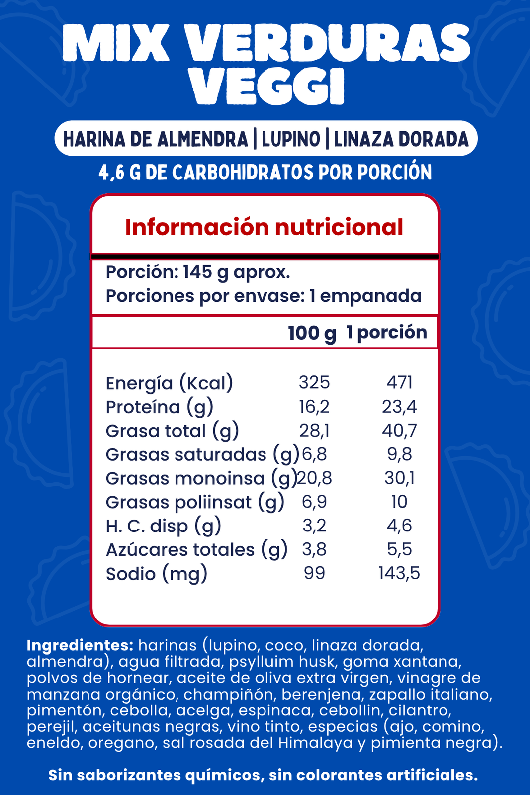 Empanada Veggi Mix Verduras Sin Gluten | Keto-friendly
