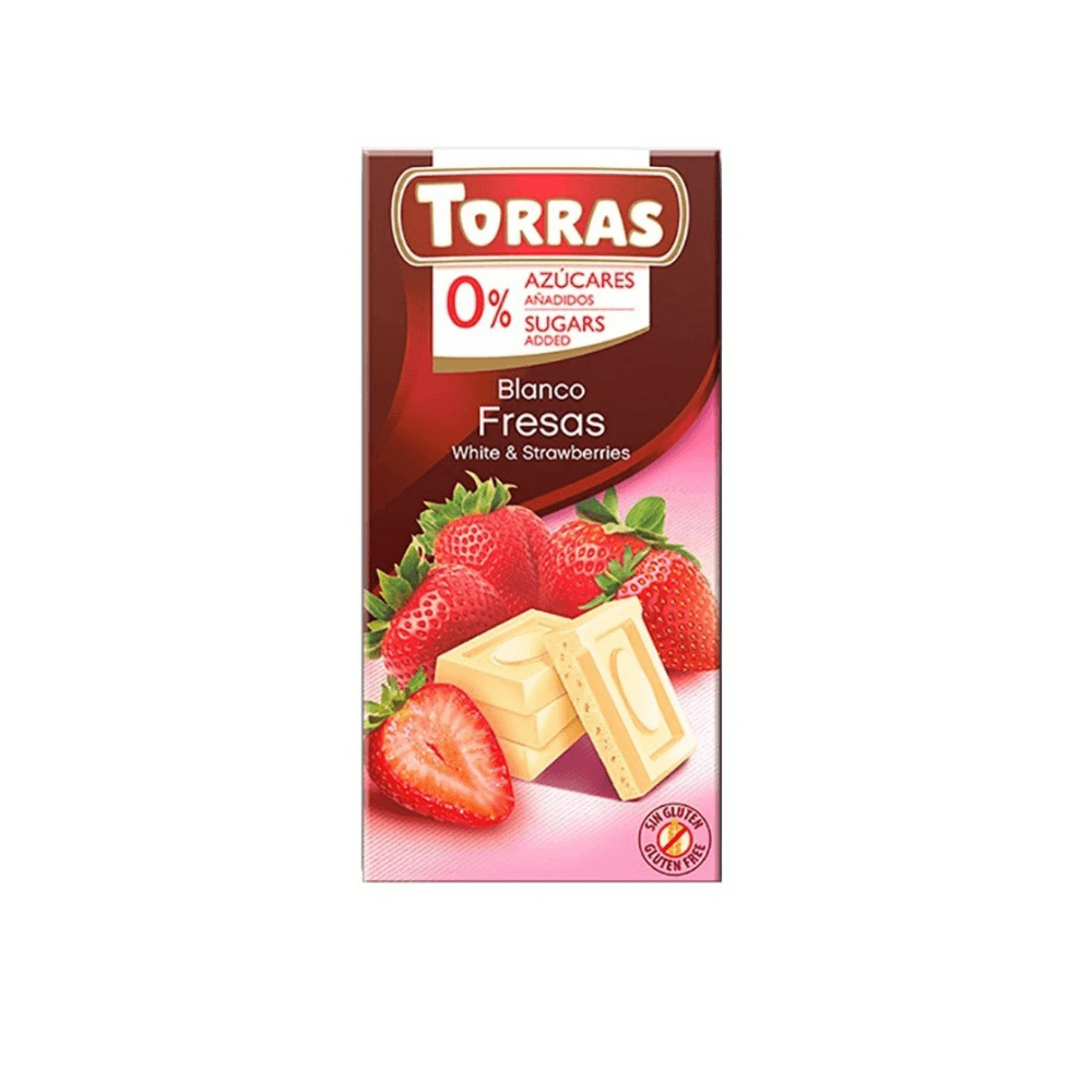 Chocolate blanco con fresas, sin azúcar, sin gluten 75 gr