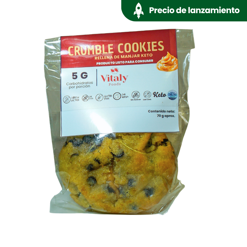 Crumble cookies rellenas de manjar keto 70 g (galletas keto, sin azúcar, sin gluten)
