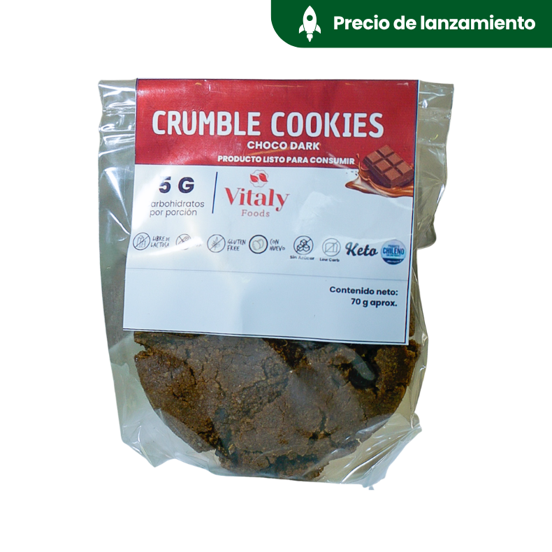 Crumble coockies choco dark 70 g (galletas keto, sin gluten, sin azúcar)