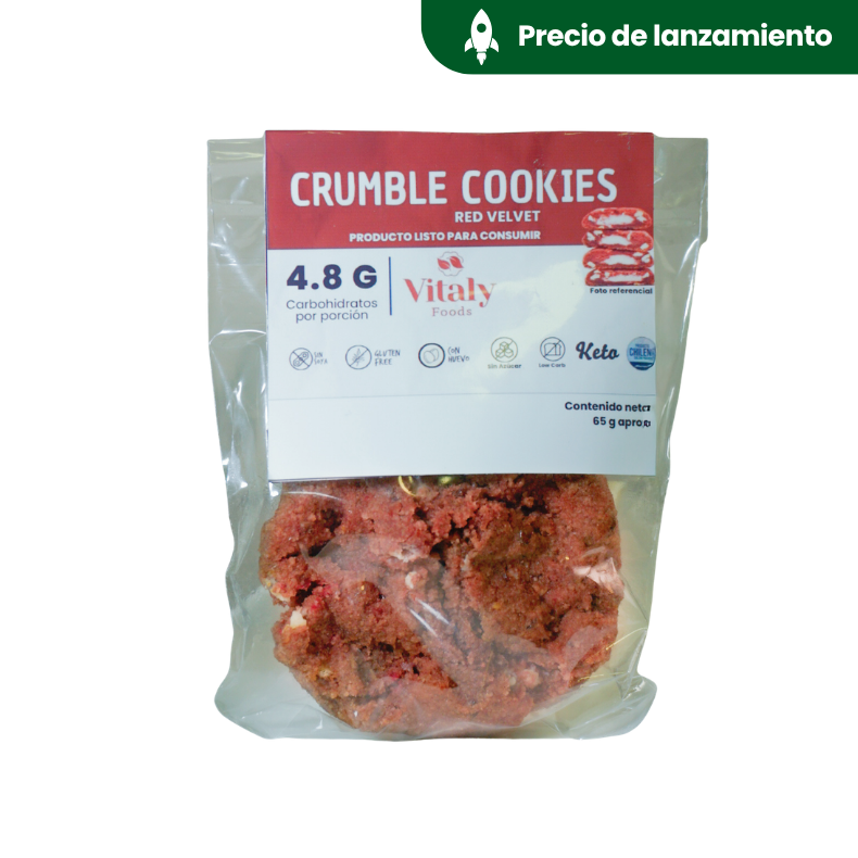 Crumble cookies red velvet 65 g (galletas keto, sin gluten, sin azúcar)