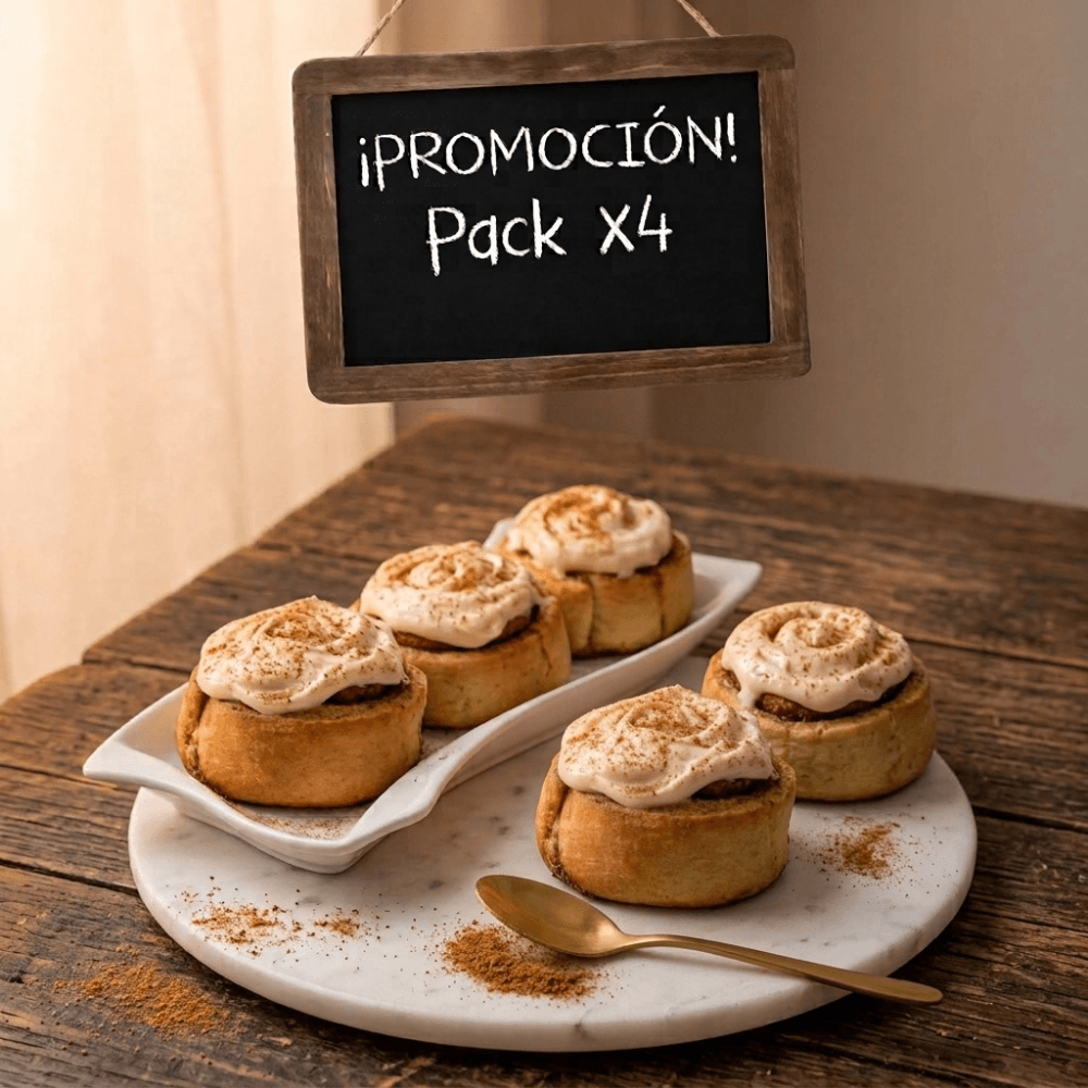Pack Promocional 4 unidades de mini Cinnamon Roll 68 g c/u keto, sin azùcar, sin gluten