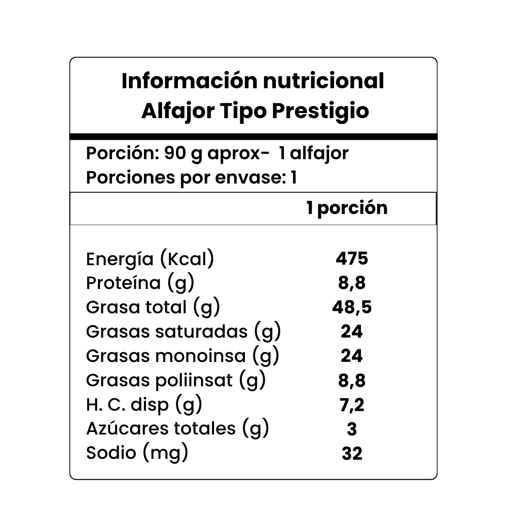 Alfajor Tipo Prestigio 90 g keto, sin gluten