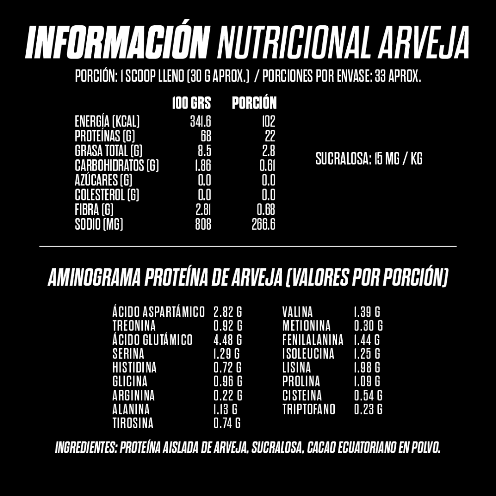 Proteína vegetal concentrada de arveja sabor cacao orgánico 1 kg