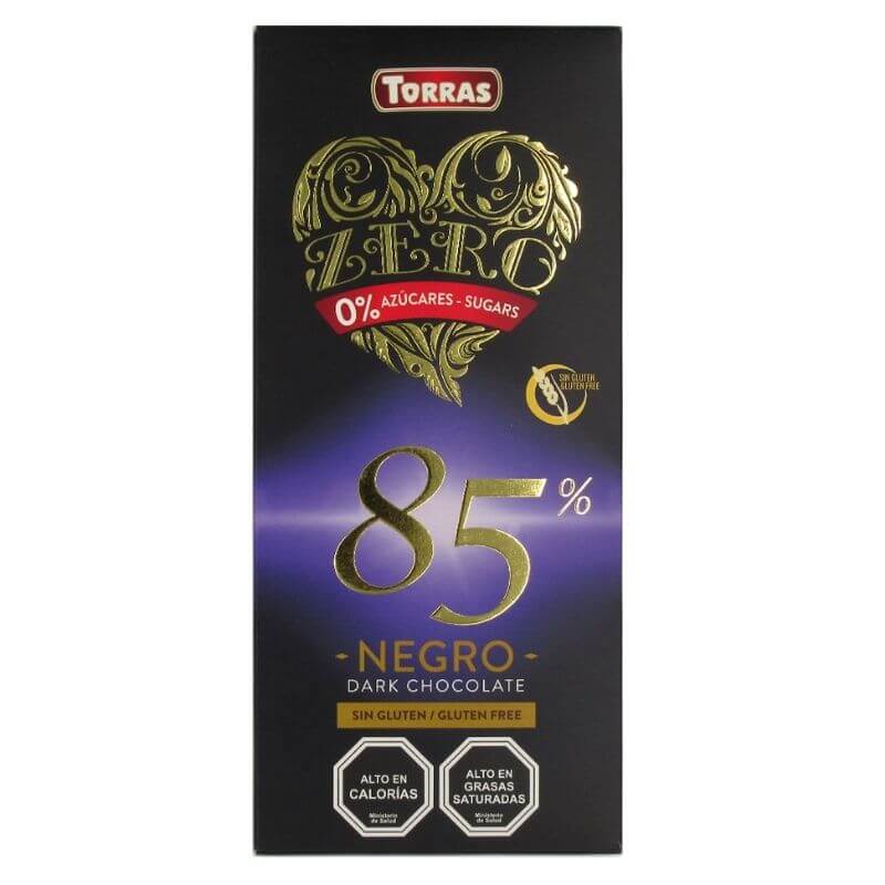 Barra de chocolate negro 85% cacao sin azúcar 100 g