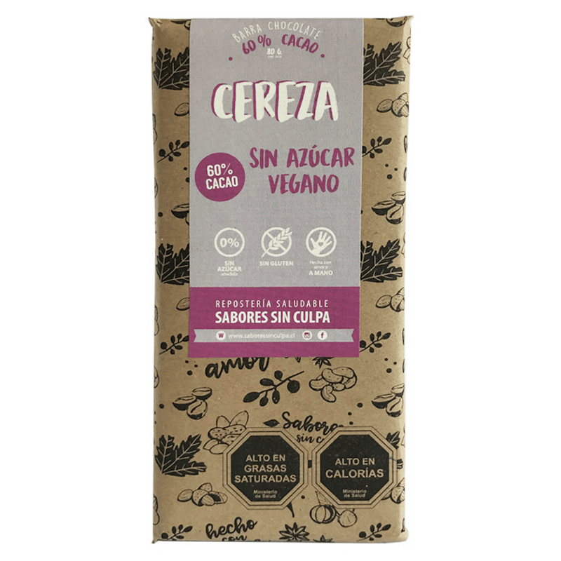 Barra de chocolate 60% cacao cerezas 80 g